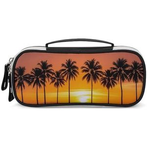 DWTJKMS Tropische Zonsondergang Strand Lederen Make-uptas Draagbare Kleine Cosmetische Organizer Waterdichte Toilettassen Borstels Potloden En Reizen Make Up Accessoires