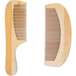 Dongdaping 2-delige bamboe brede getande kamset, rond, hout, natuurlijk hout, brede tanden, antistatisch