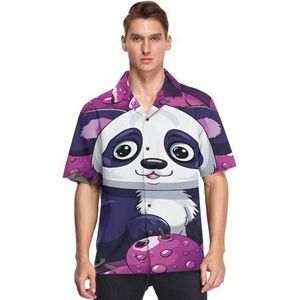 Cartoon Panda Paars Fruit Shirts voor Mannen Korte Mouw Button Down Hawaiiaanse Shirt voor Zomer Strand, Patroon, 3XL