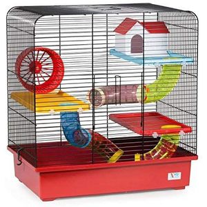 Decorwelt hamsterstokken, rood, buitenmaten, 49 x 32,5 x 52,5 cm, knaagkooi, hamster, plastic kleine dieren, kooi met accessoires