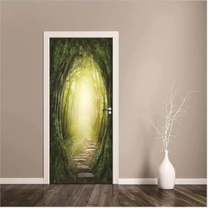 Deurstickers 3D Fantasy Forest Deurstickers Green Woods Stream Mushroom Decal Magische Wereld Muurschildering Behang Poster Woonkamer Slaapkamer(Kleur:C,Grootte:85x215cm)