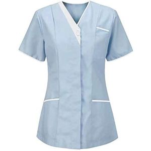 Yiiquanan Vrouwen Gezondheidszorg Tuniek V-hals Ademend Korte Mouw Werken Uniformen Top voor Zorg en Sanitaire Werknemers, Lichtblauw | Stijl #1, L