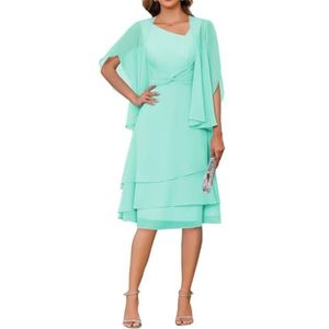 2 Stuks Moeder van de Bruid Jurk voor Bruiloft 3/4 Mouwen Chiffon Avond Prom Jassen met Jas, Turkoois, 52 grote maten