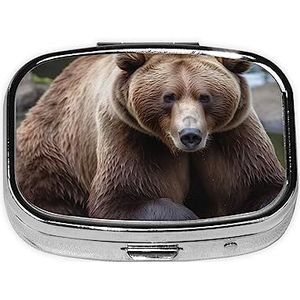 Bruine Beren Pillendoos Metalen Pil Organizer Case Draagbare Pillendoos voor Pocket of Portemonnee Decoratieve Geneeskunde Organizer Vitamine Container
