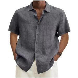 Basic zomer heren overhemd katoen linnen korte mouwen knoop revers eenvoudig top casual kantoor blouses for mannen(3,XXXL)