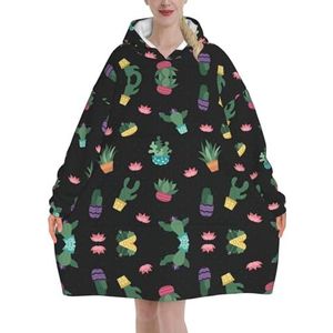 Cactus.. Sherpa sweatshirt voor dames, deken, verlengen, warm, gezellig, oversized, draagbaar, zakken, hoodie voor volwassenen