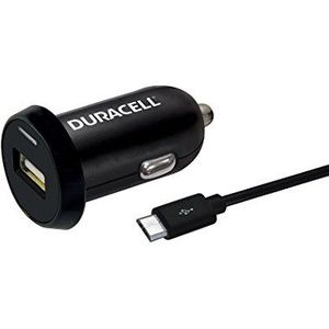 Duracell 12V 2.4A USB-lader auto-oplader voor auto compatibel met smartphones, tablets, MP3-apparaten, GPS, e-readers en nog veel meer. - Zwart
