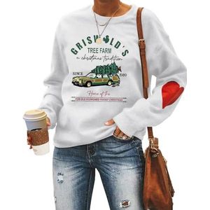 MLZHAN Griswold's Tree Farm Vrouwen Sweatshirts Een Kerst Traditie Kerstboom Auto Print Casual Sweatshirt Met Rood Hart, Wit, M