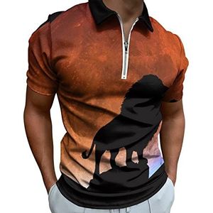 Leeuw En Rode Maan Half Zip Up Polo Shirts Voor Mannen Slim Fit Korte Mouw T-shirt Sneldrogende Golf Tops Tees L