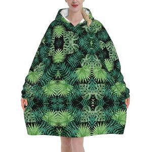 Transparant Palmblad Patroon Vrouwen Sherpa Sweatshirt Deken Verlengt Warm Gezellige Oversized Draagbare Pocket Hoodie Volwassenen