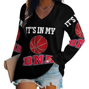Basketball Is My DNA T-shirts met lange mouwen en V-hals voor dames, herfsttops, trui, tuniek, T-shirt voor leggings