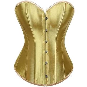 Korsetten voor Vrouwen Sexy,Vrouwen Plus Size Eenvoudige Satijnen Corset Tops Vetersluiting Baleinen Gothic Lingerie Overbust Taille Push Up Bodysuit Shapewear Uitgaan Feest Clubwear Goudkleur S