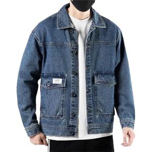 Dvbfufv Denim herenjas, vintage cargobroek, korte spijkerjassen voor heren, casual slim outwear, Blauw, S