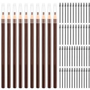 Wenkbrauwstift, 10-delige set, 50 kleine wenkbrauwborstels, bruine wenkbrauwstift, waterdichte wenkbrauwstift, make-up potlood, potlood voor schoonheid wenkbrauwen
