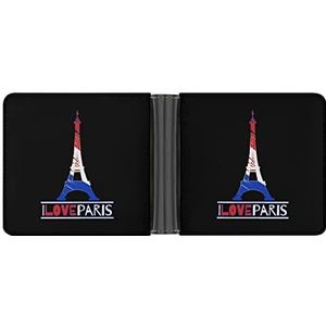 I Love Paris France Eiffeltoren lederen herenportemonnee minimalistische blokkerende tweevoudige portefeuilles slanke portemonnee met 6 creditcards