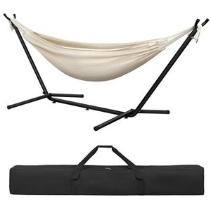 Laneetal Hangmat met frame, hangmat voor binnen en buiten, dubbel voor 2 personen, 250 kg belastbaar, met draagtas, voor binnen, zwembad, terras, binnenplaats, tuin, balkon (beige, 280 x 106 x 100 cm)