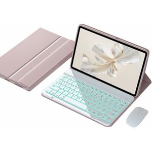 Toetsenbordhoes voor Honor Tablet V9 11.5-inch, 7-Kleuren Achtergrondverlichting, Magnetisch Afneembaar Draadloos Toetsenbord,Roze