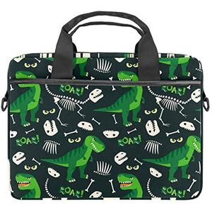 Dinosaurus Schedel Botten Patroon Laptop Schouder Messenger Bag Crossbody Aktetas Messenger Sleeve voor 13 13.3 14.5 Inch Laptop Tablet Beschermen Tote Bag Case, Meerkleurig, 11x14.5x1.2in /28x36.8x3 cm