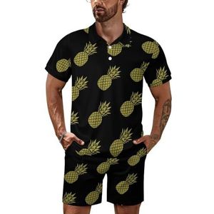 Pineapple Poloshirt voor heren, set met korte mouwen, trainingspak, casual, strandshirts, shorts, outfit, L