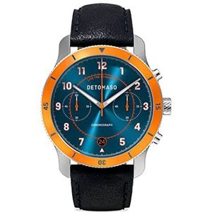 DETOMASO Venture Chronograaf Limited Edition Blue ORANGE - Heren Polshorloge Analoog Quartz Lederen Armband Donkerblauw