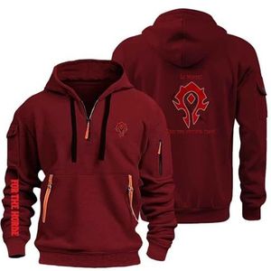 AHYAOFA The H.or.d.e Comfortabele capuchontrui voor heren, sportief sweatshirt met capuchon, lange mouwen, jassen met halve ritssluiting, rood-3 Medium
