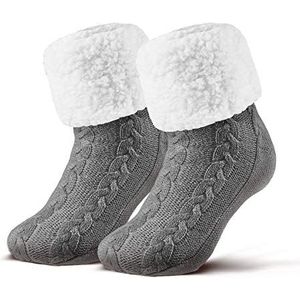 Piarini 1 paar knuffelsokken met ABS-zool, warme damessokken, wintersokken met antislip noppen, dikke huissokken, grijs, Eén maat