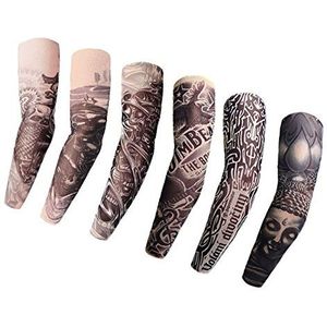 Tiowo 6Pcs Mode Tijdelijke Tattoo Mouwen Nylon Zonnebrandcrème Golves Halloween Tattoo Arm Kous Cover Up Voor Mannen Vrouwen