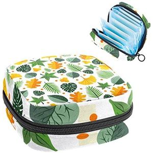 Opbergtas voor maandverband Pads, Menstruatie Cup Pouch, Periode Bag Organizer voor vrouwelijke Pads Tampons, Groen Geel Bladeren Patroon