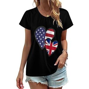 Harten Amerikaanse Engeland Vlag Vrouwen V-hals T-shirts Leuke Grafische Korte Mouw Casual Tee Tops S