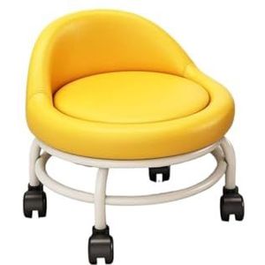 FXLUHAY Pedicure stoel multifunctionele lage ronde rolkruk met wielen make-up katrol kruk met rugleuning voor garage kapper bibliotheek salon kantoor (geel)