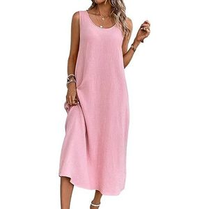 jurken voor dames Effen tankjurk - Casual mouwloze lange jurk met ronde hals (Color : Baby Pink, Size : XL)