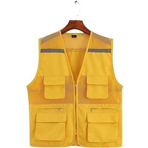 Fluorescerend Vest Hoge zichtbaarheid Veiligheidsvest Multi Pockets Reflecterende Mesh Ademend Werkkleding for werknemers en vrijwilligers Reflecterend Harnas (Color : Yellow, Size : XXL)