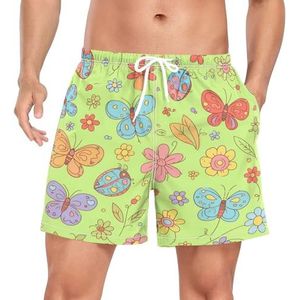 Niigeu Cartoon vlinder bloem groene mannen zwembroek shorts sneldrogend met zakken, Leuke mode, S