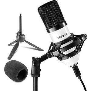 Vonyx CM300 USB Studio Microfoon met Inklapbare Tafelstandaard en Shockmount - Podcast, Gaming, Streaming, Vlogs, PS4 - Wit