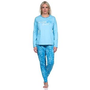 Normann Speelse damespyjama lang, pyjama met bloemenpatroon, lichtblauw, 48/50