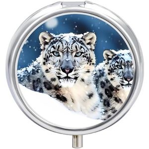 Blue Eyed Sneeuw Luipaard Pillendoos Waterdichte Draagbare Geneeskunde Pil Case Vochtbestendige Metalen Reizen Pillendoos met 3 Compartimenten Geneeskunde Case