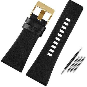 YingYou Echt Lederen Horlogeband Compatibel Met Diesel DZ7396DZ1206 DZ1399 DZ1405 Horlogeband Litchi Grain 22 24 26 27 28 30 32 34mm Band Armband(Color:Flat black gold,Size:26mm)