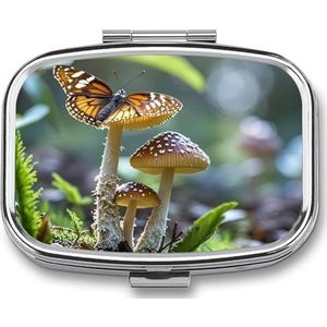 Vlinder Paddestoel Pil Doos voor Portemonnee Pocket Kleine Vierkante Pil Case Decoratieve Geneeskunde Doos Reizen Geneeskunde Tablet Case Vitamine Organizer Pil Container Houder Unieke Gift