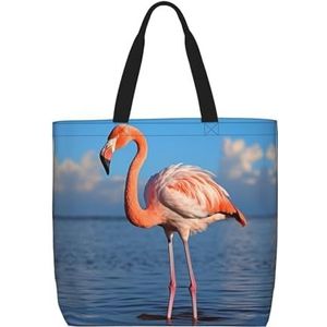 DEHIWI Flamingo In Water Ripple Tote Bag Voor Vrouwen Waterdichte Casual Schoudertas Met Rits Kruidenier Handtassen Voor Kantoor Winkelen Reizen, Zwart, One Size