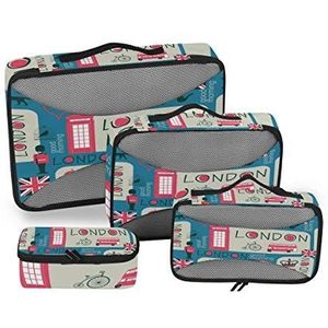 BIGJOKE Travel Packing Cubes 4 Set Engeland Londen Big Ben Lichtgewicht Reizen Bagage Accessoires Reizen Pakking Tassen Organizers Opbergtas