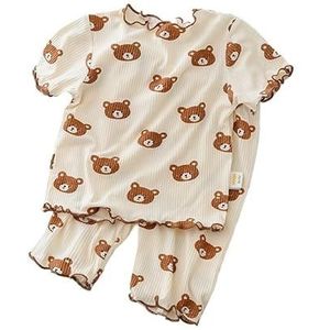 Koreaanse Kids Zomer Pyjama Set Leuke Kers T-shirt Meisje Kleding Korte Mouwen Tops Shorts 2 STKS Peuter Thuis Loungewear (Color : Bear, Size : 80 (65-75cm))