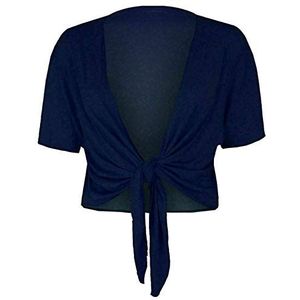 Fashion Essentials Vrouwen Korte Mouwen Effen Tie Up Shrug Dames Stretch Fit Bijgesneden Vest Bolero Top Plus Size, marineblauw, 38-40