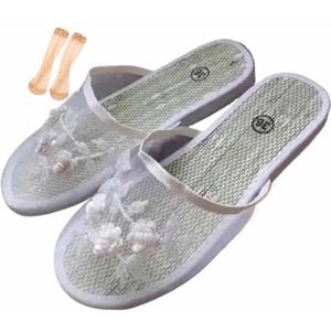 Chinese Mesh Slippers Voor Vrouwen, Vrouwen Bloemen Kralen Ademende Mesh Chinese Slippers Voor Vrouwen (Color : White, Size : 40 EU)