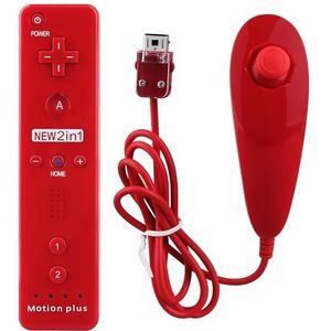 OSTENT 2-in-1 afstandsbediening ingebouwde Motion Plus + Nunchuk voor Nintendo Wii Game, rood