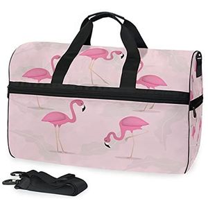 Roze Flamingo Sport Zwemmen Gymtas met Schoenen Compartiment Weekender Duffel Reistassen Handtas voor Vrouwen Meisjes Mannen
