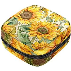 Bloeiende Zonnebloemen Maandverband Opbergtas Menstruatie Pad Tas Draagbare Menstruatie Cup Pouch met Rits voor Tiener Meisjes Vrouwen Dames