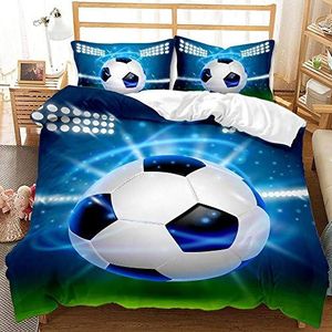 XCQHZYQ Beddengoed 140 x 200 cm voetbal blauw dekbedovertrek sport patroon 3D 1 persoon, microvezel beddengoedset voor volwassenen mannen jongens meisjes kinderen