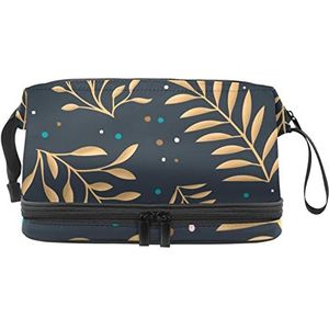 Grote capaciteit reizen cosmetische tas, make-up tas, waterdichte make-up tas organizer, trendy bloemen bladeren-01, Meerkleurig, 27x15x14 cm/10.6x5.9x5.5 in