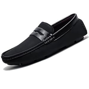 Loafers for heren met vierkante neus PU-leer Penny Driving Loafers Platte hak Antislip Flexibel wandelen Outdoor Slip On (Color : Black, Size : 42 EU)