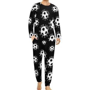 Live Love Soccer Comfortabele heren pyjama set ronde hals lange mouwen loungewear met zakken XL